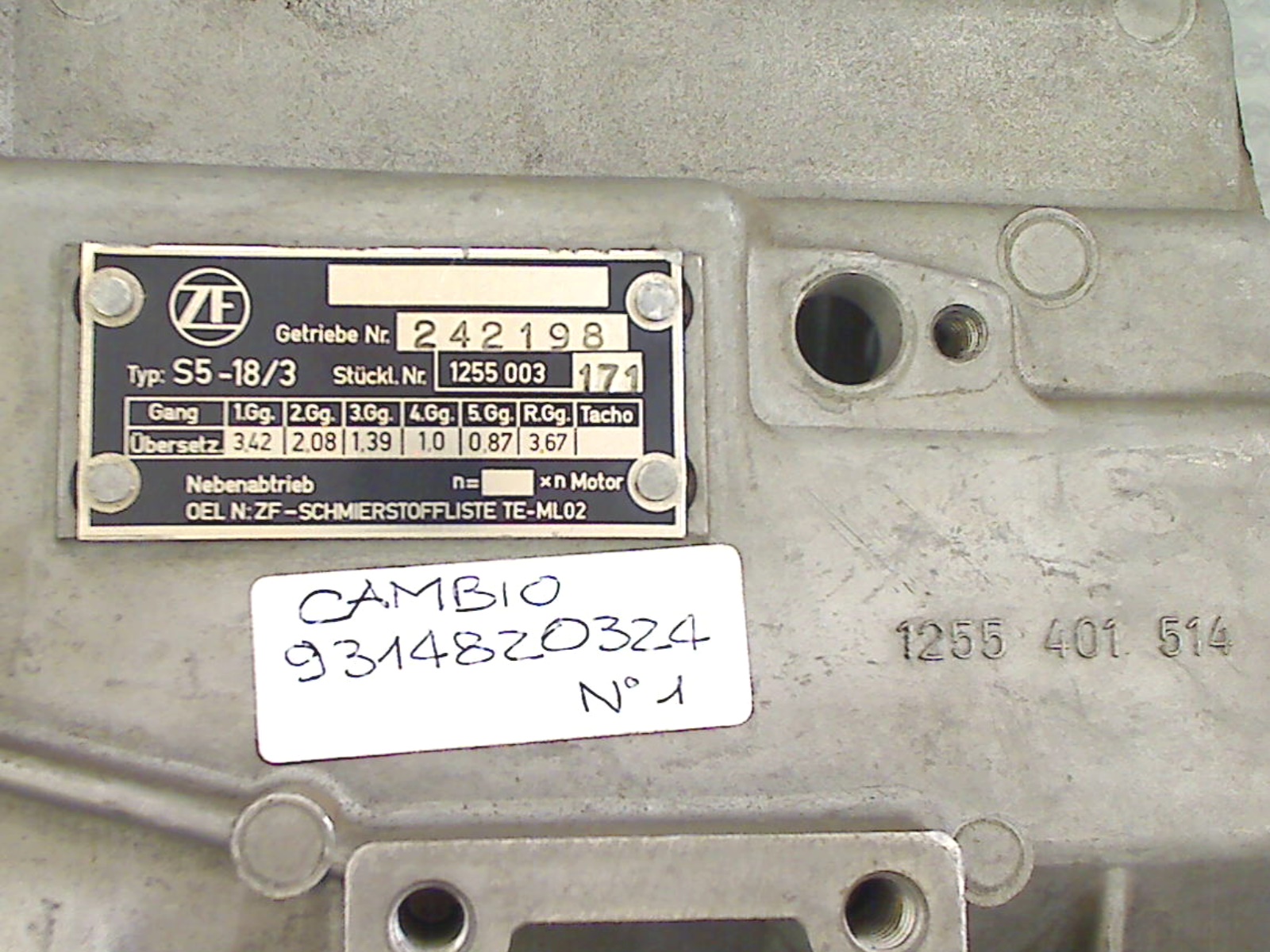 ZF 1255401514 Transmission code 13383 compatible with: ALFA ROMEO MONTREAL, BMW 2002 TURBO, FIAT DINO 2400, MASERATI BITURBO, MASERATI QUATTROPORTE III AM330 - additional view