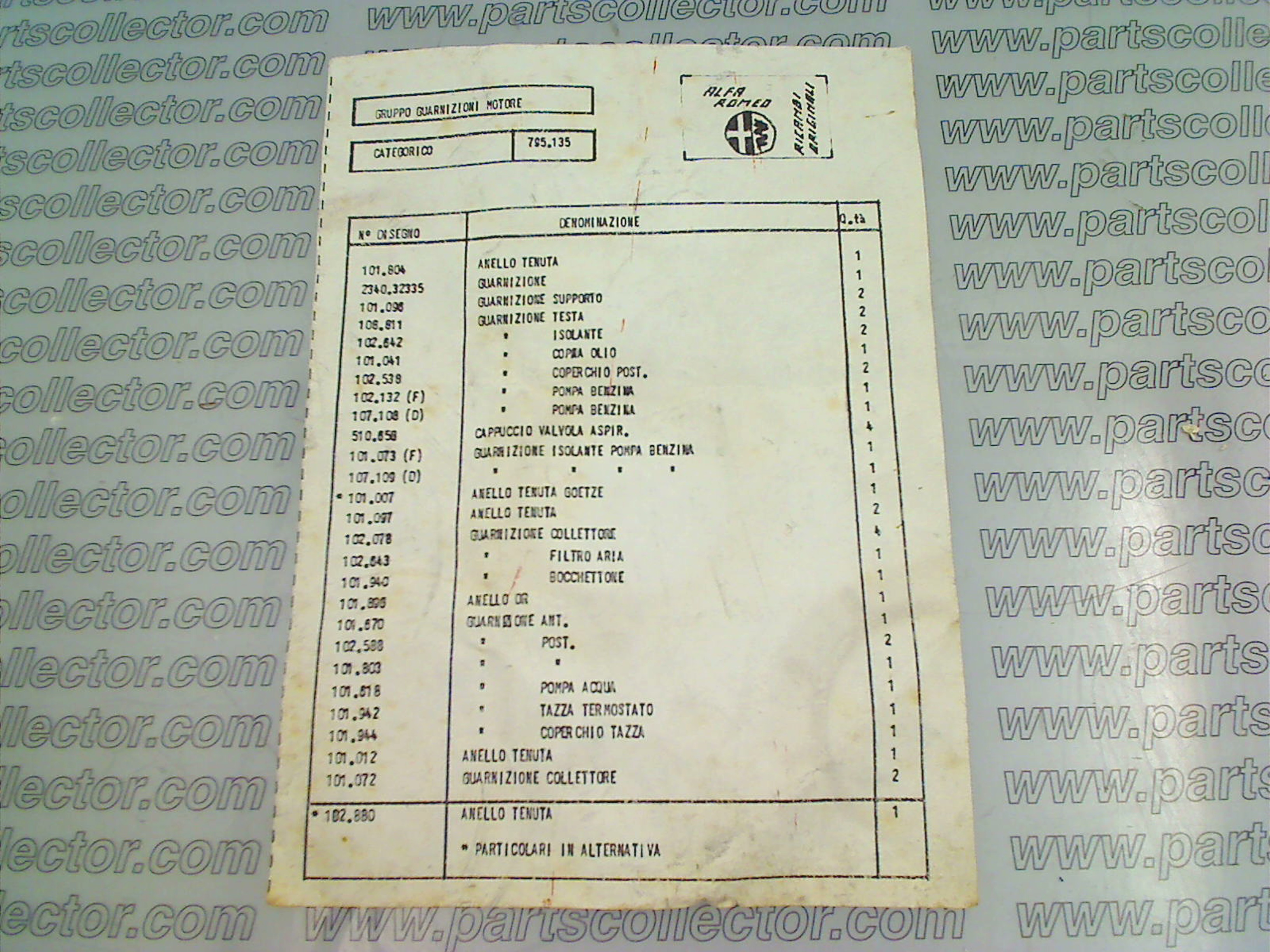 ALFA ROMEO 795135 Engine code 16786 compatible with: ALFA ROMEO 33, ALFA ROMEO ALFASUD, ALFA ROMEO ARNA - additional view