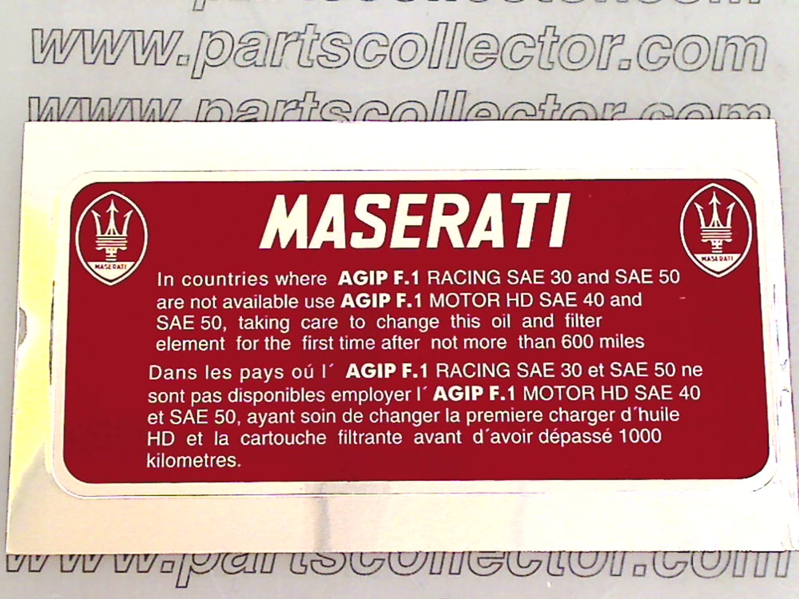 MASERATI LUBRICATION STICKER