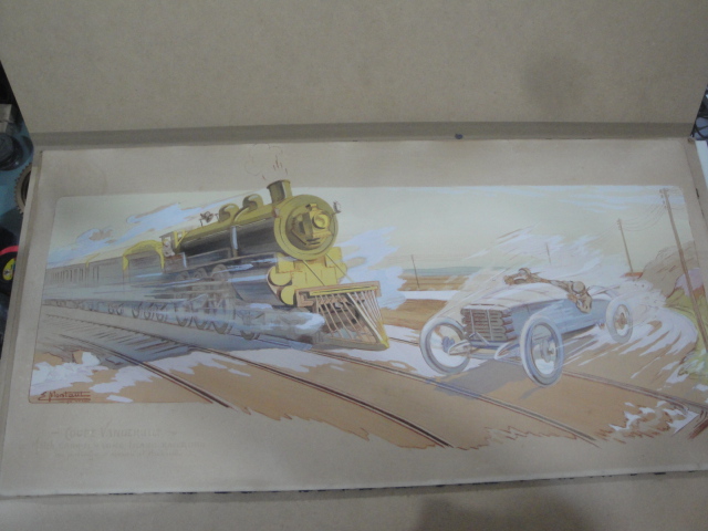 COUPE VANDERBLIT
LE MATCH GABRIEL
LONG ISLAND RAILROAD
au passagge a niveau de Hicksville
WATERCOLOR PAINTED 
DIM 85 x 42 cm