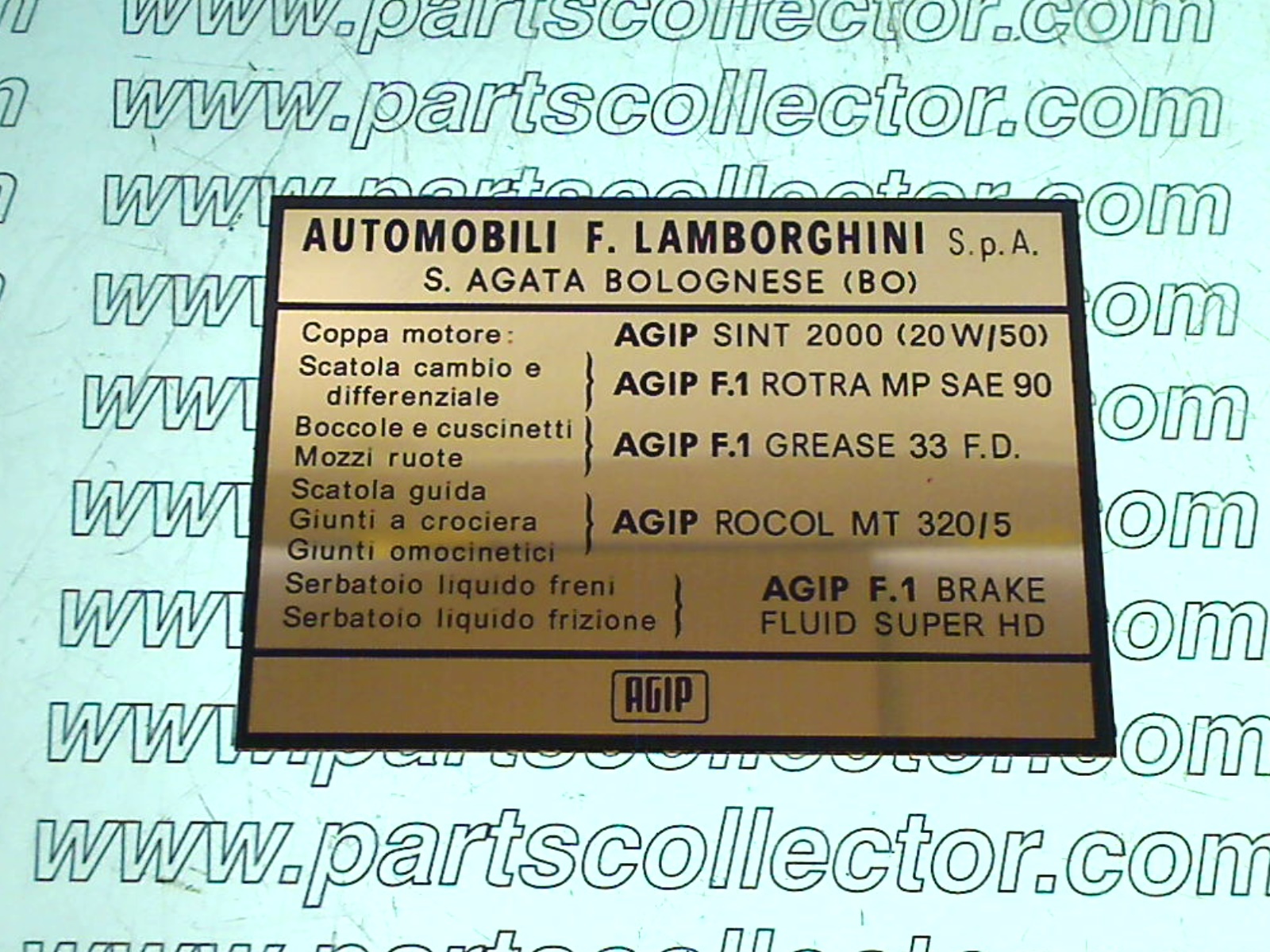 PLACCA LUBRIFICANTI AGIP LAMBORGHINI