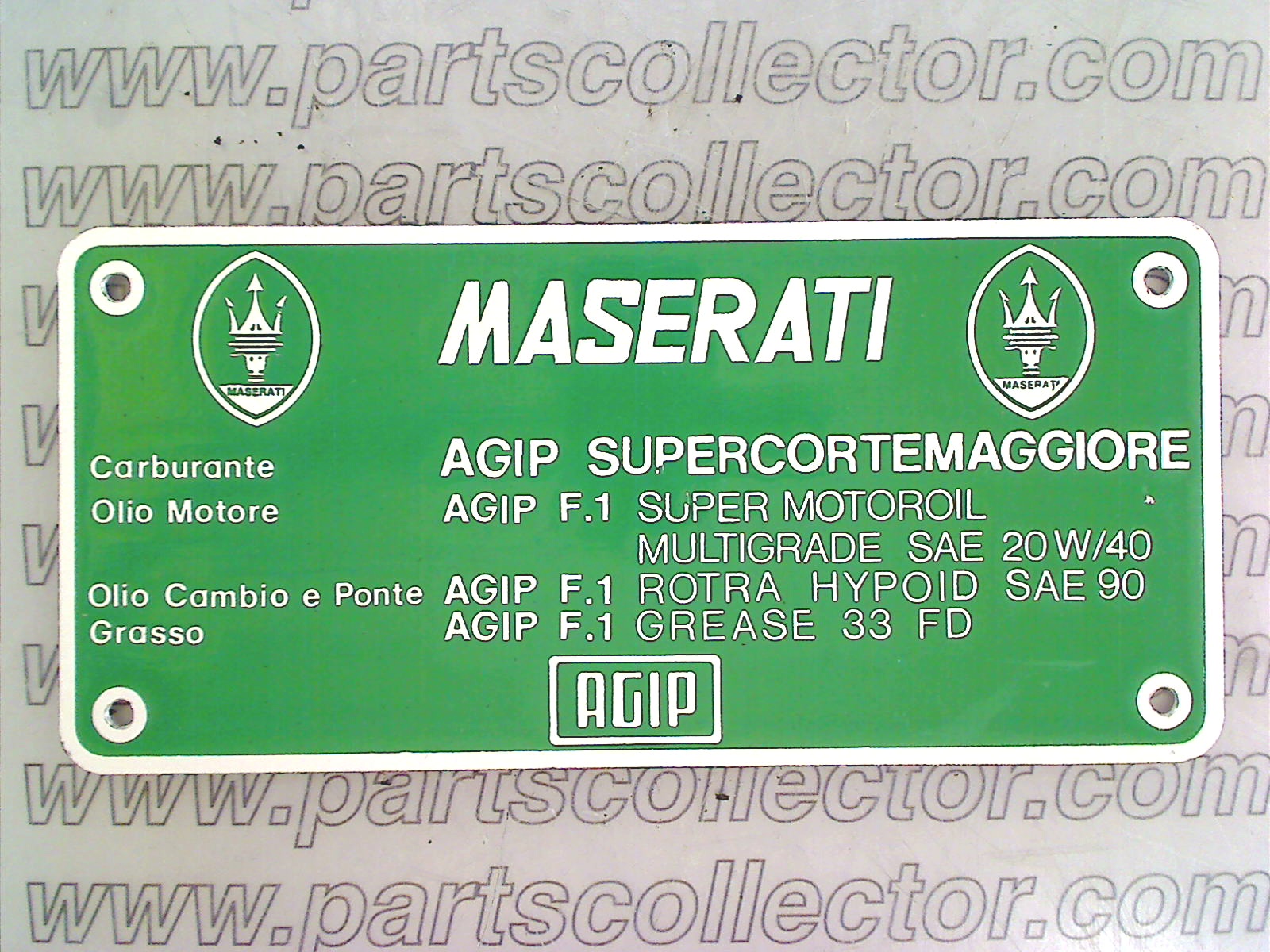 PLACCA LUBRIFICANTI MASERATI