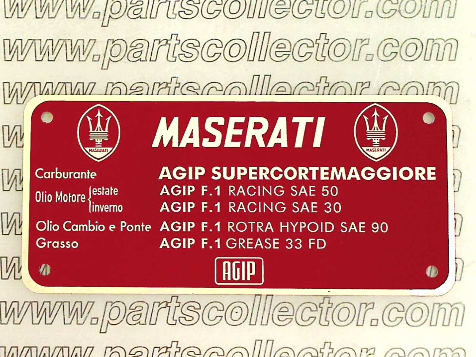 PLACCA LUBRIFICANTI MASERATI